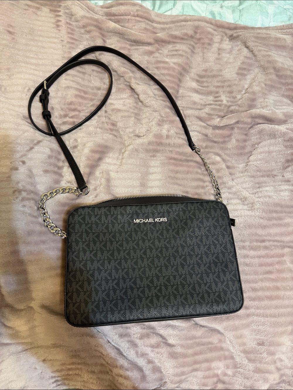 Michael Kors Black Signature MK Crossbody with Chain Strap